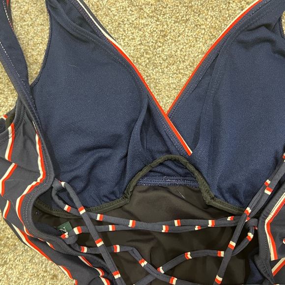LAUREN Ralph Lauren Navy Striped Tie-back Women’s One-piece Swimsuit, Small - Picture 8 of 8